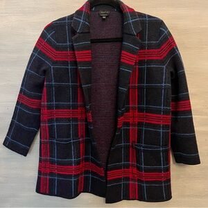 Talbots Pure Merino Wool Blue Red Plaid Blazer Jacket Size XL GC